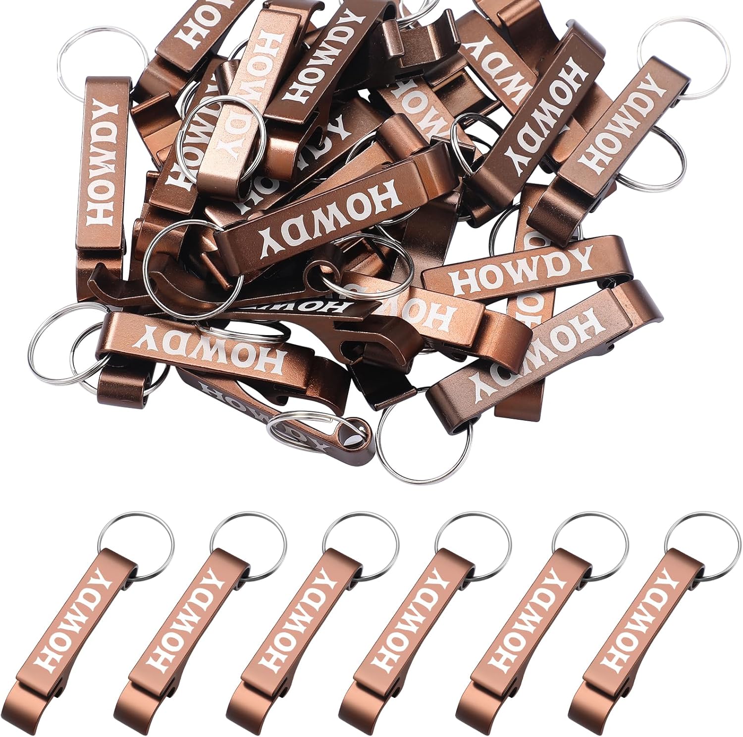 Junkin 30 Pcs Western Cowboy Party Favors Howdy Metal Bottle Opener Keychain Bulk Western Cowgirl Theme Favors for Wild West Derby Last Rodeo Bar Birthday Wedding Bridal Shower Gift Souvenirs (Brown)
